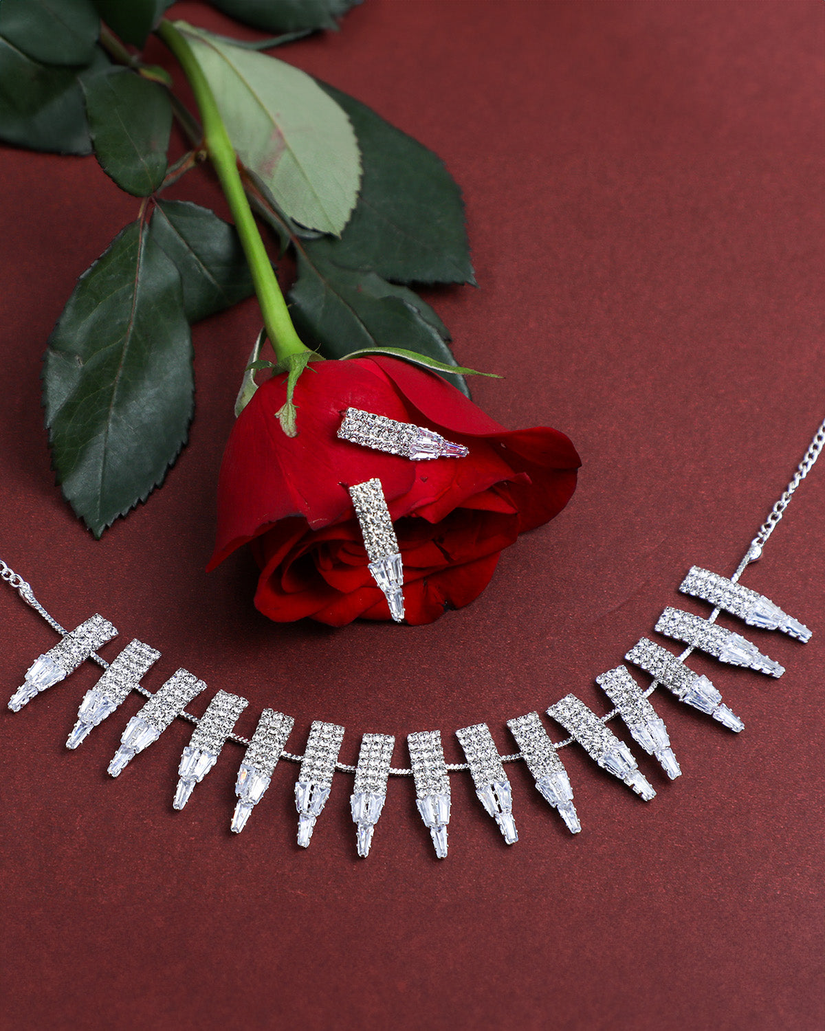 VOJ Silver Plated Stone Studded Necklace And Earring Set - Distacart