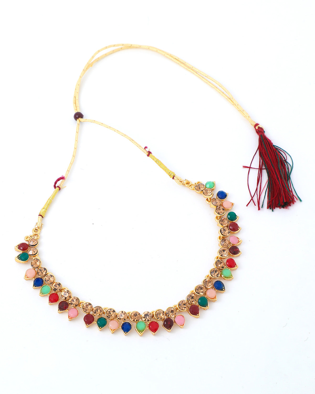 VOJ Gold Plated Multi Colored Stone Studded Choker Necklace And Earring Set - Distacart