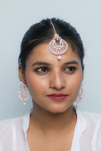 Thumbnail for VOJ Gold Plated With White Pearl And Stone Studded Earring With Mang Tikka Set - Distacart