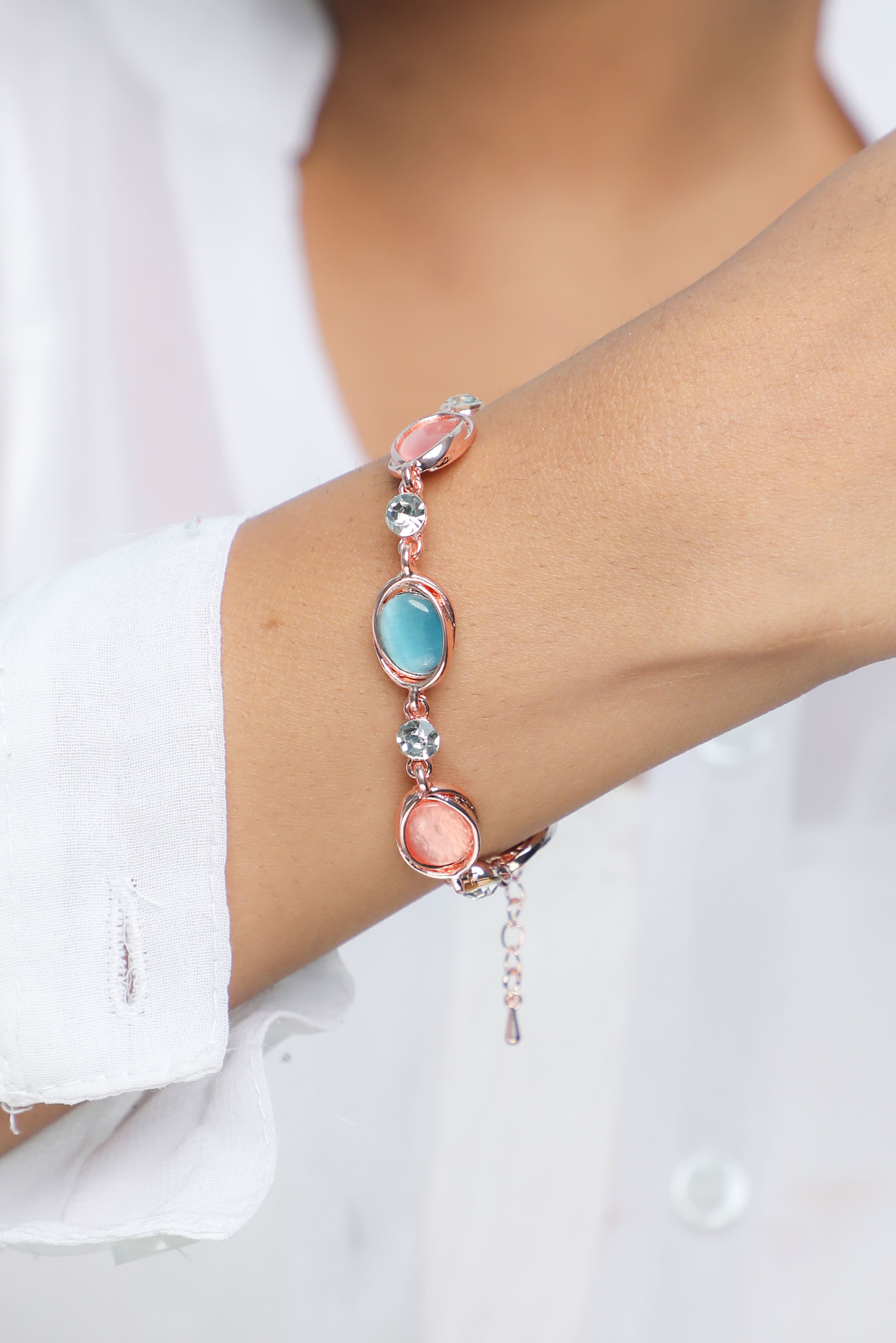 VOJ Gold Plated Multi Colored Stone Studded Charm Bracelet - Distacart