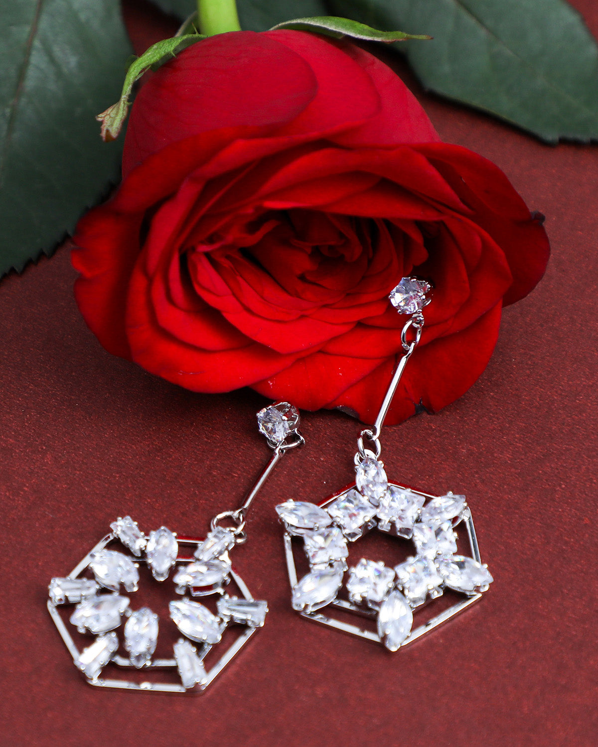 VOJ Silver Plated Stone Studded Circluar Earrings - Distacart