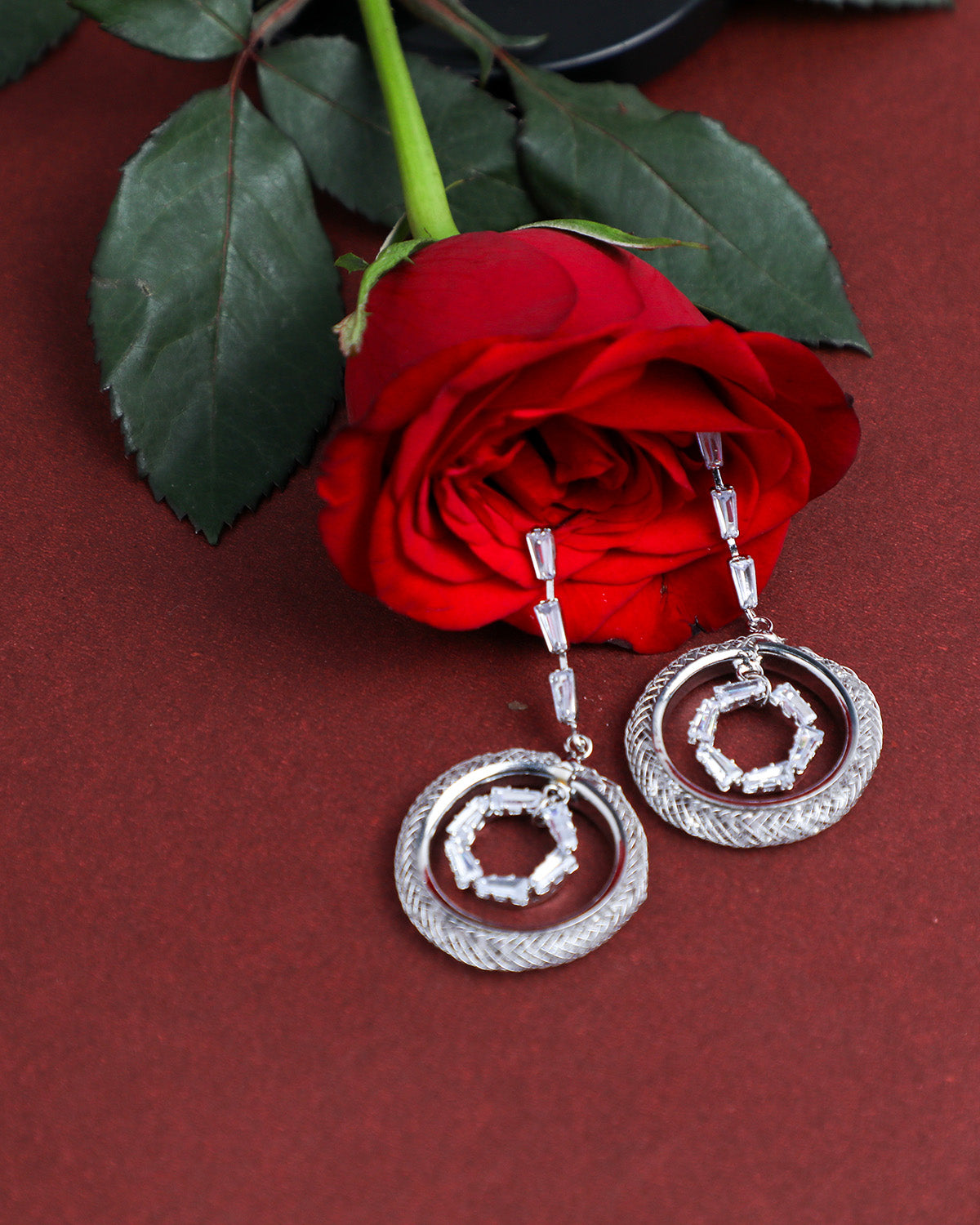 VOJ Silver Plated Stone Studded Circluar Drop Earrings - Distacart