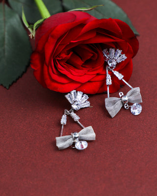 VOJ Silver Plated Stone Studded With Bow Triangle Shaped Earrings - Distacart