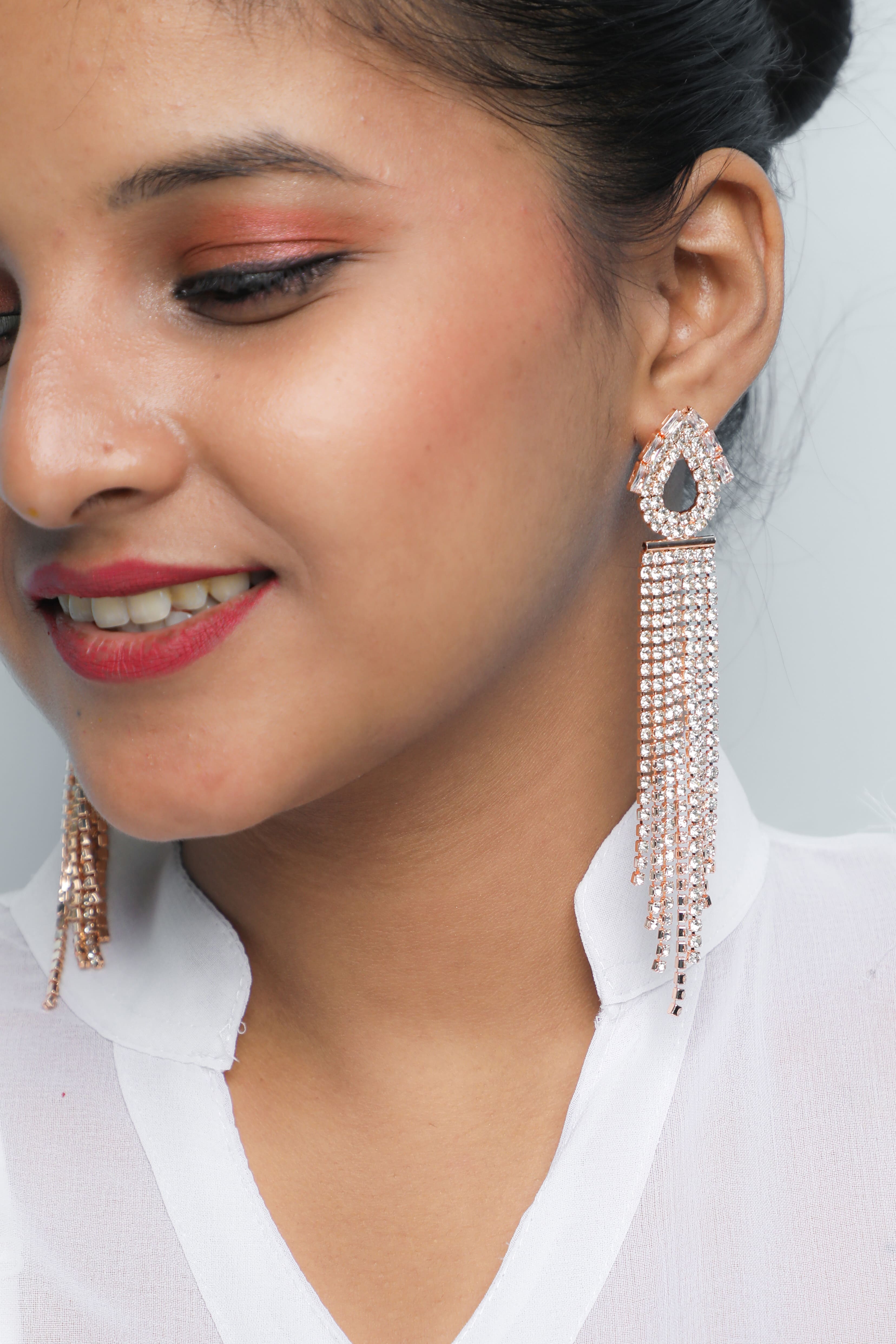 VOJ Gold Plated Stone Studded Drop Earrings - Distacart