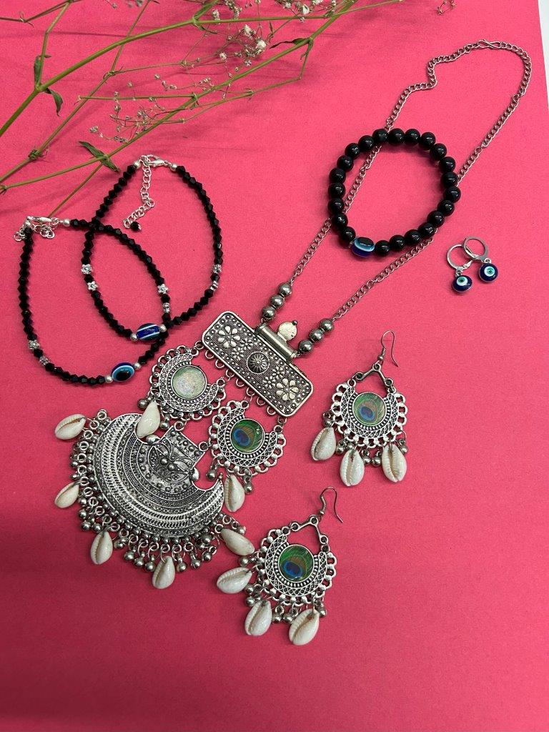 VOJ Valantine Gift Set of Oxidised and evil eye Jewellery - Distacart
