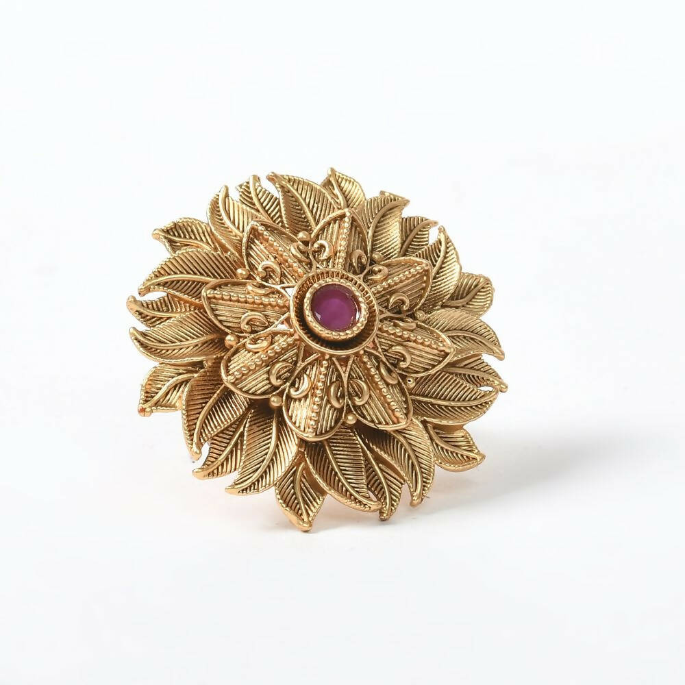Mominos Fashion Joharkamal Gold-Plated Stone Studded Adjustable Finger Ring - Design 12 - Distacart