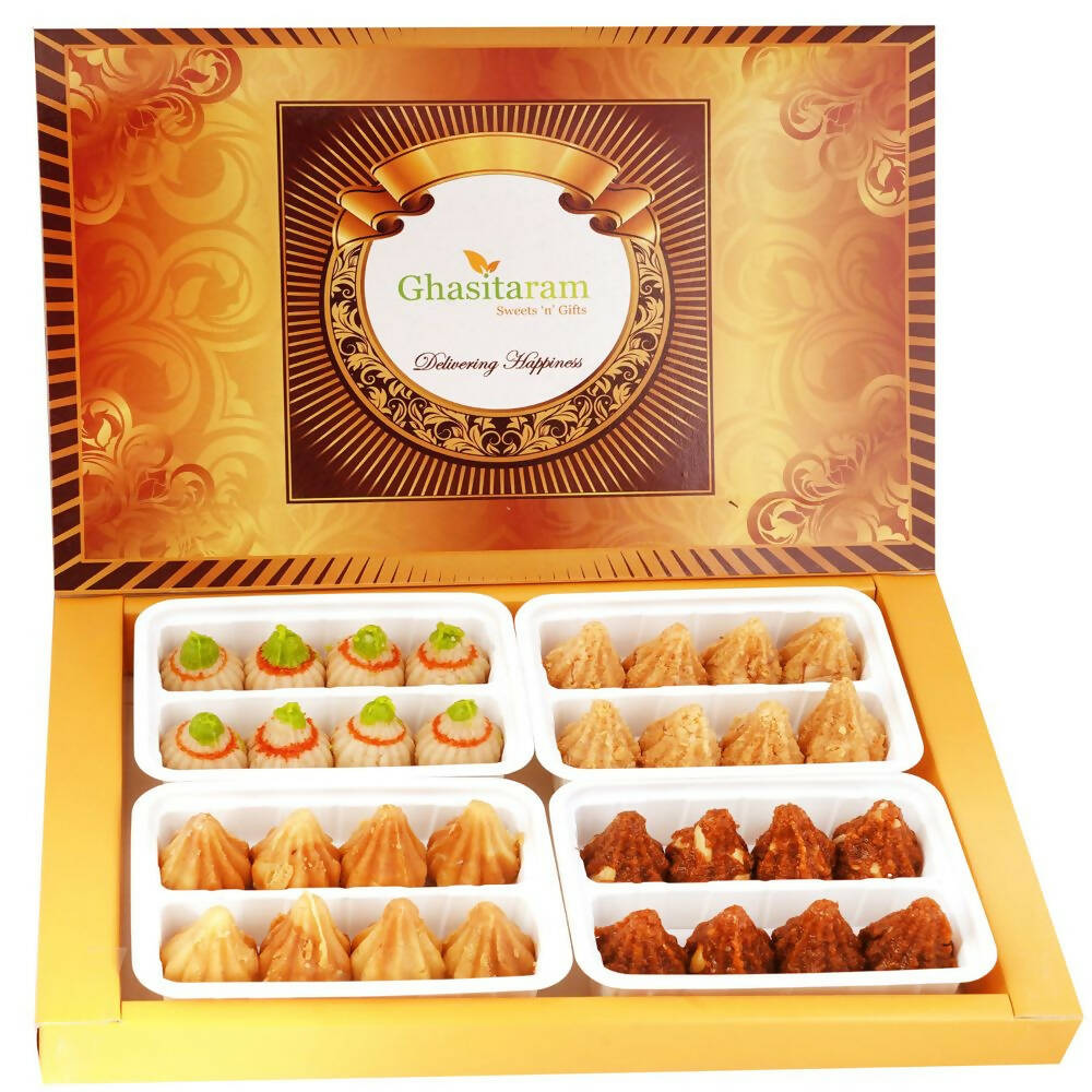 Ghasitaram Big Box of Kaju, Milk Cake, Mysore Pak and Dodha Barfi Modaks - Distacart