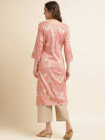 Thumbnail for Pink Poly Rayon Floral Printed Straight Kurta - Prasuti - Distacart