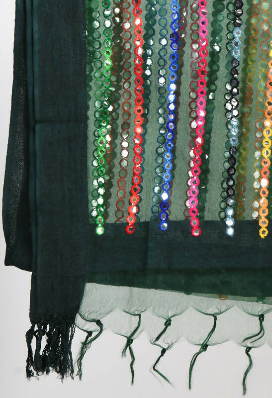 Mominos Fashion Moeza Women's Orgenza Multi Thread Mirror Work Bottle Green Dupatta - Distacart