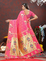 Thumbnail for Lorenvalley Fashion Pink Soft Paithani Silk Woven Design Gold Zari Meenakari Weaving Saree - Distacart