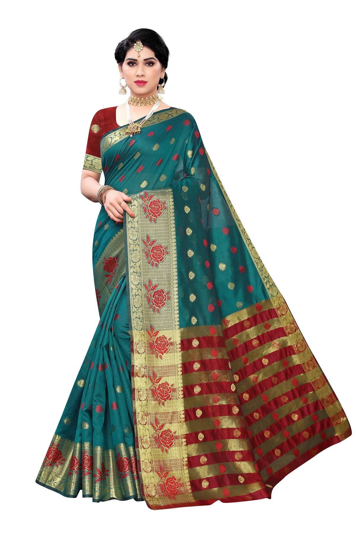 Vamika Banarasi Jaquard Rama Green Weaving Saree