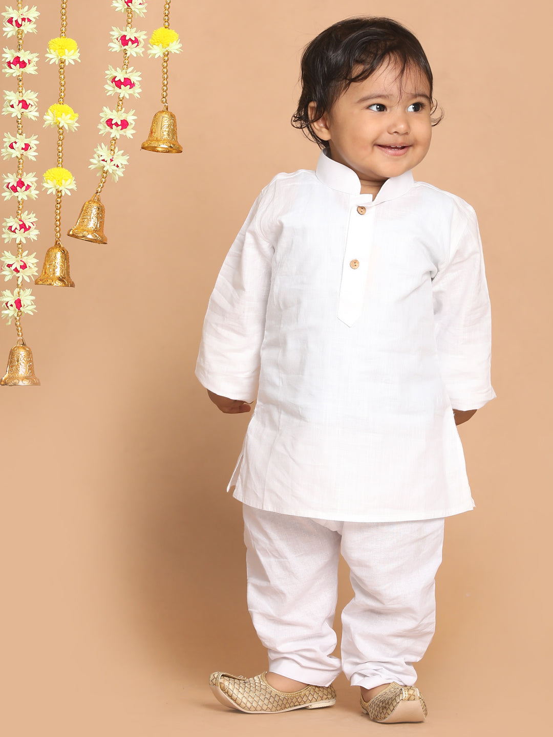 Vastramay White Linen Cotton Solid Kurta for Boys - Distacart