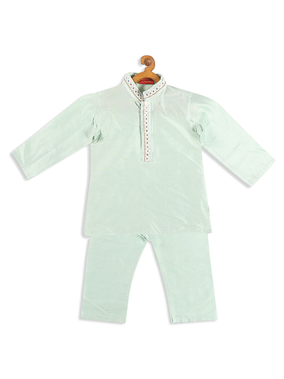 Vastramay Viscose Fabric Green Mirror Work Border Kurta And Pyjama Set for Boys - Distacart