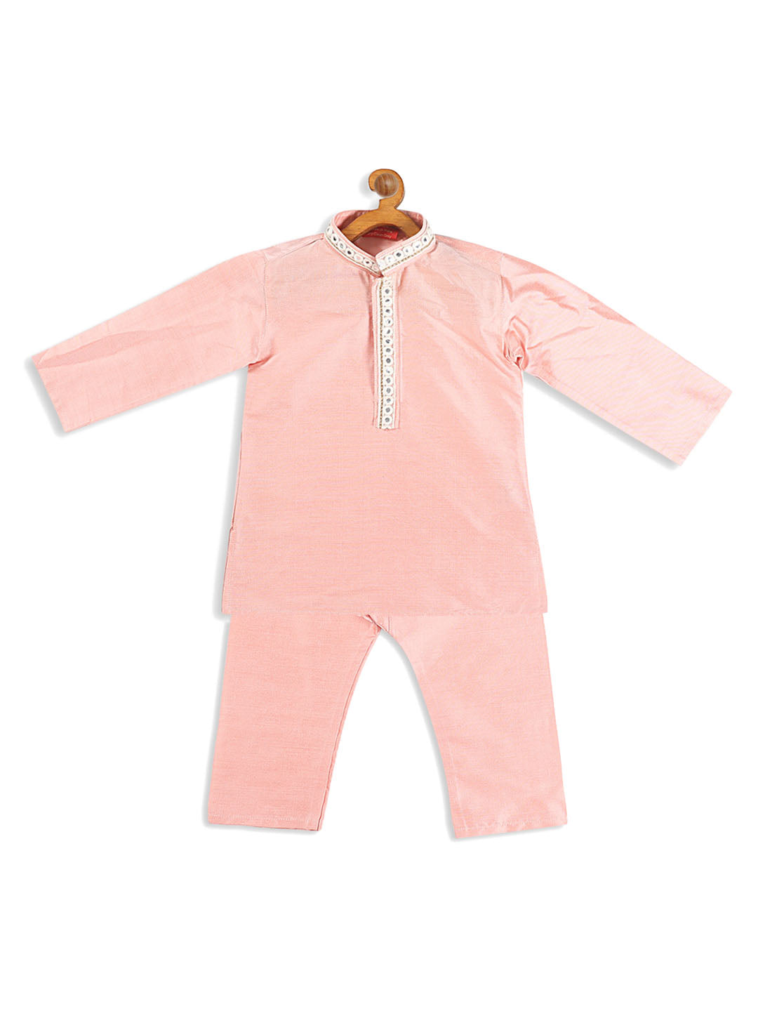 Vastramay Viscose Fabric Pink Mirror Work Border Kurta And Pyjama Set for Boys - Distacart