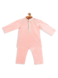 Thumbnail for Vastramay Viscose Fabric Pink Mirror Work Border Kurta And Pyjama Set for Boys - Distacart