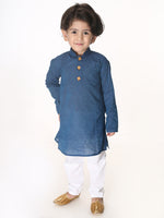 Thumbnail for Vastramay Pure South Handloom Cotton Kurta Pyjama With Kite Shape Buttons for Boys - Distacart