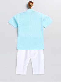 Thumbnail for Vastramay Half Sleeve Cotton Kurta With Patch Pocket Cute Embroidery And Pyjama for Boys - Distacart
