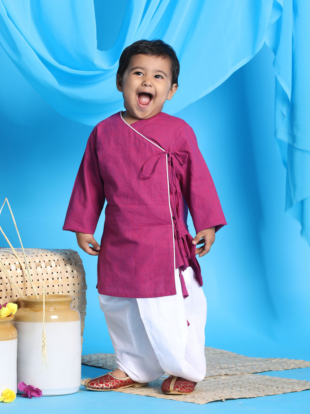 Vastramay South Cotton Handloom Angrakha Kurta With Dhoti Set for Boys - Distacart