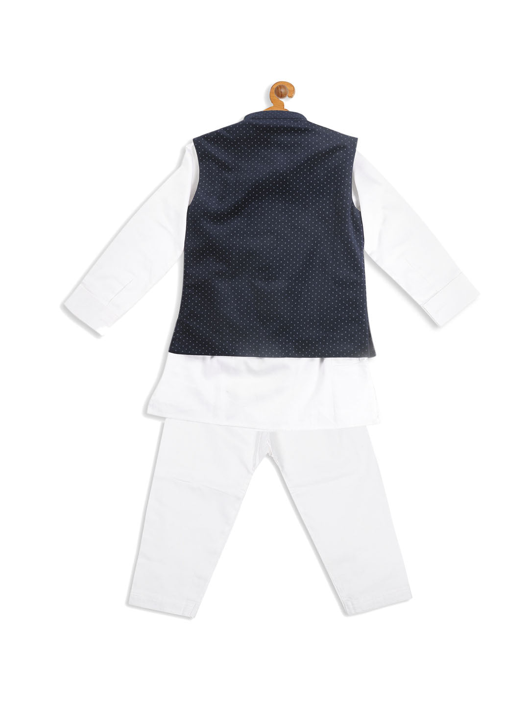 Vastramay Polka Dot Digital Print Pure Velvet Modi/Nehru Jacket With A Soft Shiny Cotton Kurta & A Churidar Pyjama Set for Boys - Distacart