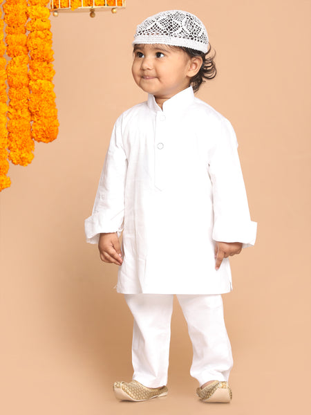 Vastramay Soft Shiny Cotton Kurta With A Buttoned Cuff Styling Paired With A Churidar Pyjama Set for Boys - Distacart