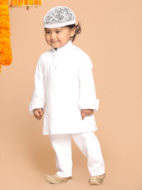 Thumbnail for Vastramay Soft Shiny Cotton Kurta With A Buttoned Cuff Styling Paired With A Churidar Pyjama Set for Boys - Distacart