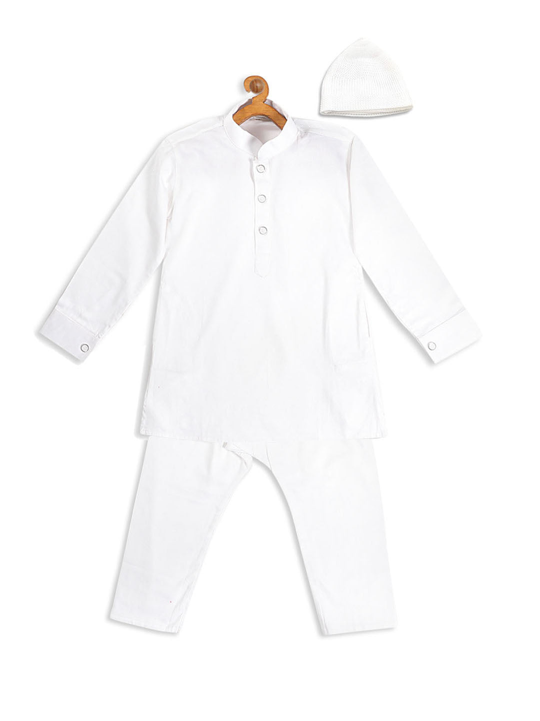 Vastramay Soft Shiny Cotton Kurta With A Buttoned Cuff Styling Paired With A Churidar Pyjama Set for Boys - Distacart