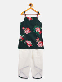 Thumbnail for Vastramay Bright Floral Digital Printed Sleeveless Kurta With Tulip Pants For Girls - Distacart