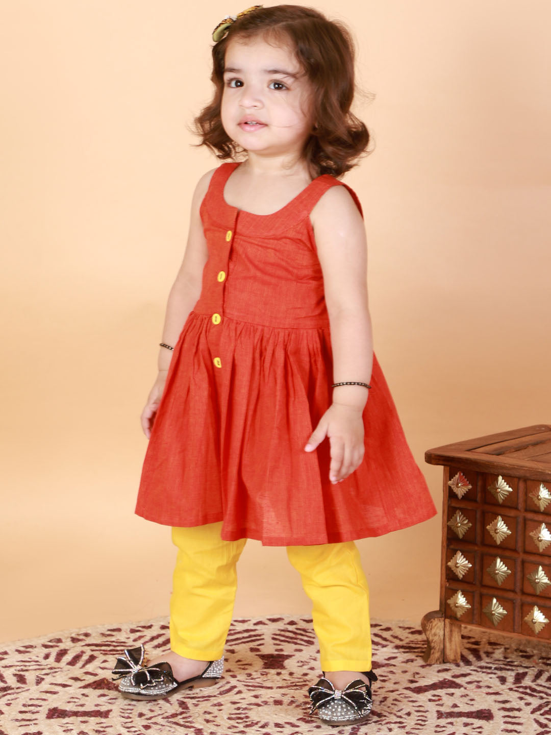 KORA presents Blue & Pink Cotton A-Line Short Kurta With Straight Pants  exclusively avaialble only at FEI