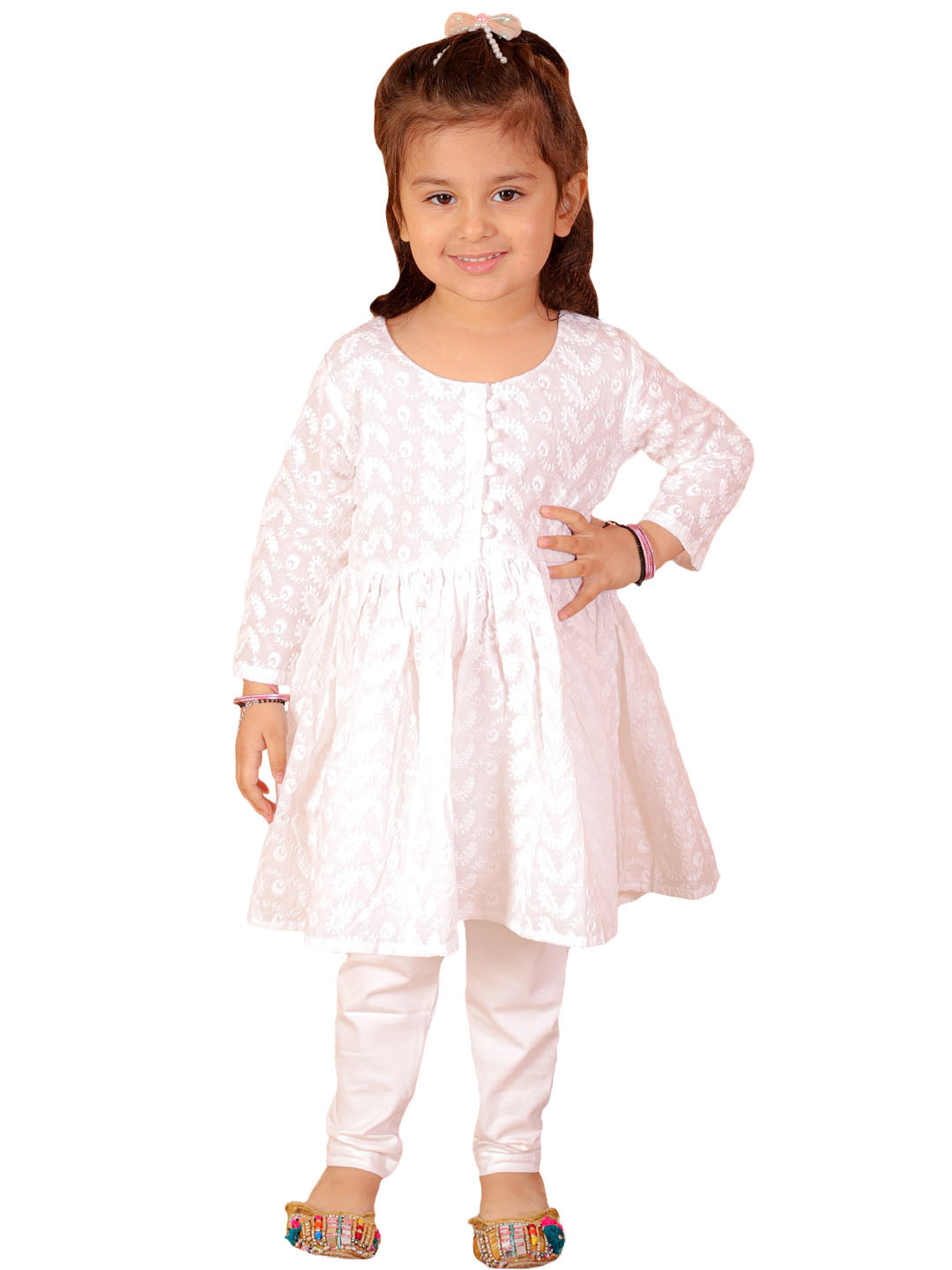 White cotton chikankari anarkali top