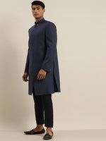 Thumbnail for Shrestha By Vastramay Men's Navy Blue And Black Silk Blend Sherwani Set - Distacart