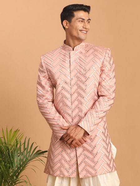 Shrestha by Vastramay Men's Pink Silk Blend Sherwani Only Top - Distacart