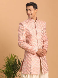 Thumbnail for Shrestha by Vastramay Men's Pink Silk Blend Sherwani Only Top - Distacart