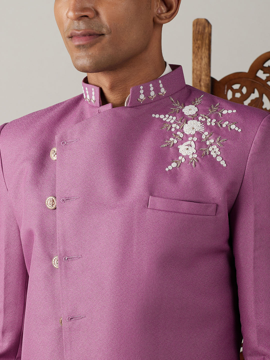 Shrestha by Vastramay Men's Purple And Cream Viscose Sherwani Set - Distacart