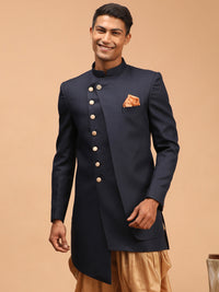 Thumbnail for Shrestha by Vastramay Men's Navy Blue Cotton Blend Sherwani Only Top - Distacart