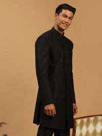 Thumbnail for Shrestha By Vastramay Men's Black Silk Blend Sherwani Only Top - Distacart