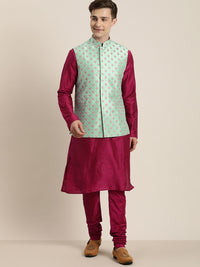 Thumbnail for Shrestha By Vastramay Men's Mint Green And Pink Poly Viscose Jacket, Kurta And Pyjama Set - Distacart