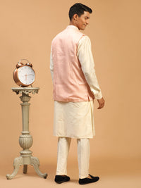 Thumbnail for Shrestha By Vastramay Men's Onion Pink And Cream Viscose Jacket, Kurta And Pyjama Set - Distacart