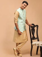 Thumbnail for Shrestha By Vastramay Men's Green And Rose Gold Viscose Jacket, Kurta And Pyjama Set - Distacart