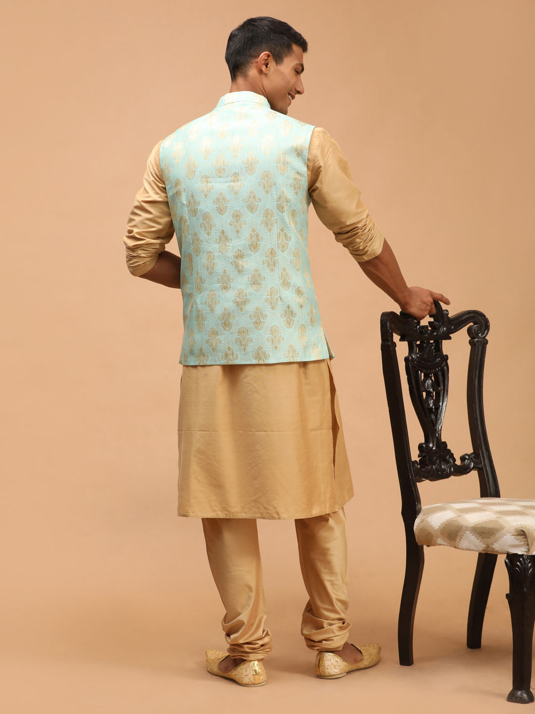 Shrestha By Vastramay Men's Green And Rose Gold Viscose Jacket, Kurta And Pyjama Set - Distacart