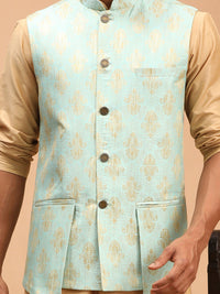 Thumbnail for Shrestha By Vastramay Men's Green And Rose Gold Viscose Jacket, Kurta And Pyjama Set - Distacart
