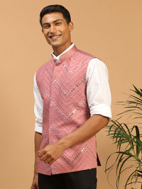 Thumbnail for Shrestha By Vastramay Men's Onion Mirror Work Nehru Jacket - Distacart