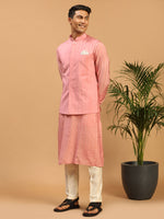 Thumbnail for Shrestha By Vastramay Men's Pink And Cream Cotton Blend Jacket, Kurta And Pyjama Set - Distacart