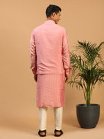 Thumbnail for Shrestha By Vastramay Men's Pink And Cream Cotton Blend Jacket, Kurta And Pyjama Set - Distacart