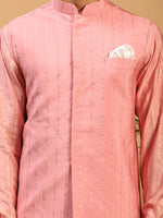 Thumbnail for Shrestha By Vastramay Men's Pink And Cream Cotton Blend Jacket, Kurta And Pyjama Set - Distacart