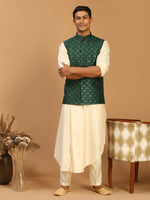 Thumbnail for Shrestha By Vastramay Men's Cream And Green Cotton Blend Jacket, Kurta & Pyjama - Distacart