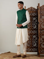 Thumbnail for Shrestha by Vastramay Men's Cream And Green Cotton Blend Jacket, Kurta & Pyjama - Distacart