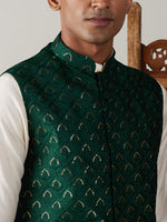 Thumbnail for Shrestha by Vastramay Men's Cream And Green Cotton Blend Jacket, Kurta & Pyjama - Distacart