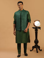 Thumbnail for Shrestha By Vastramay Men's Green Silk Blend Jacket, Kurta & Pyjama - Distacart