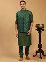Thumbnail for Shrestha By Vastramay Men's Green Silk Blend Jacket, Kurta & Pyjama - Distacart