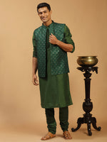 Thumbnail for Shrestha By Vastramay Men's Green Silk Blend Jacket, Kurta & Pyjama - Distacart